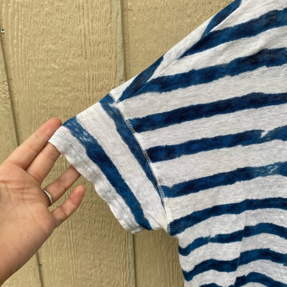 Lauren Ralph Lauren Blue&White Striped Boxy Linen Short Sleeve Shirt Size Large - Picture 4 of 8